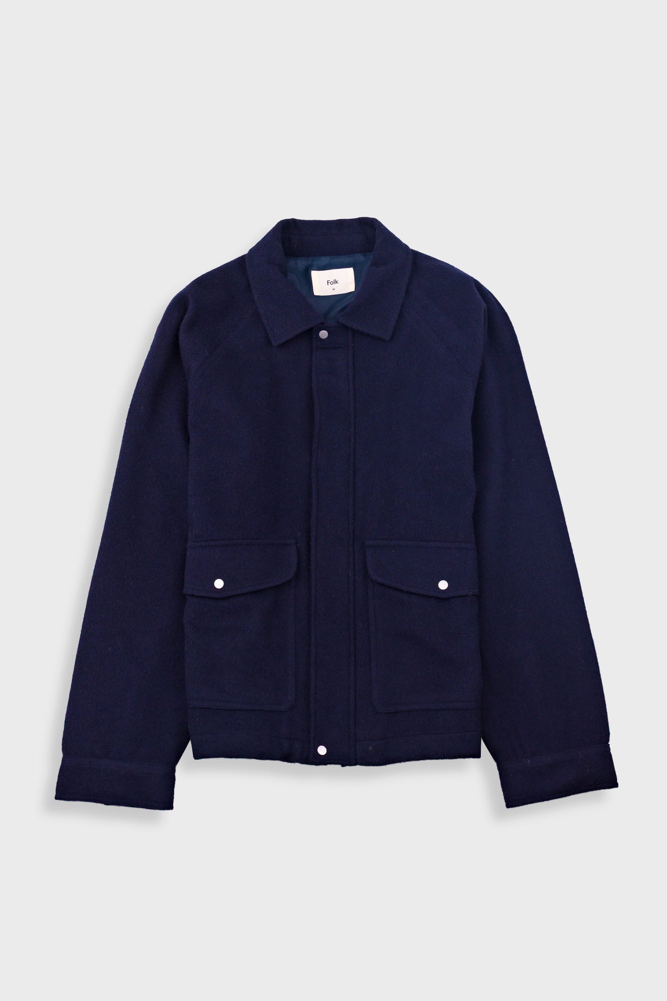 Folk Cropped Winter Coat Navy Brushed Wool1