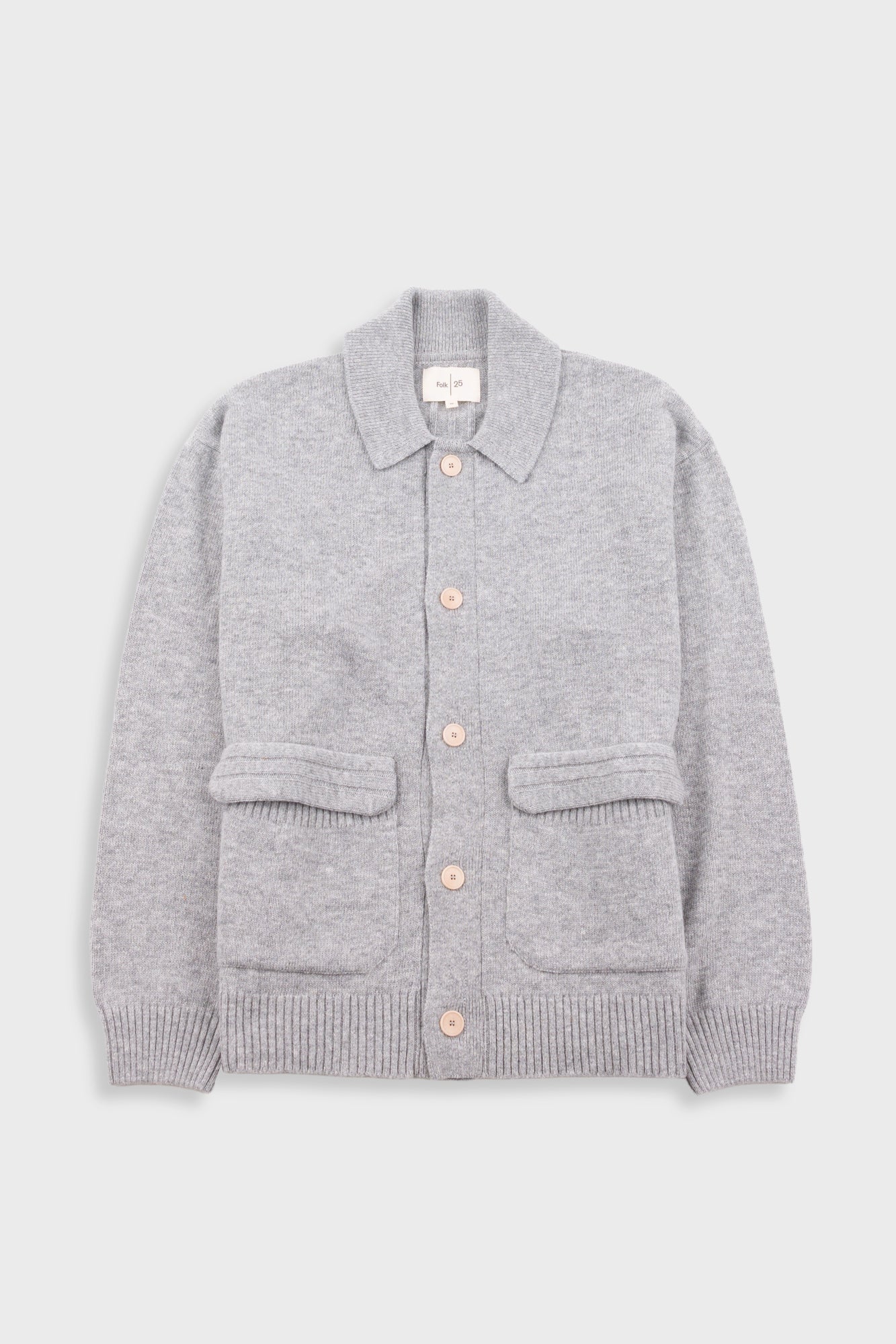 Folk Rib Collared Cardigan - Silver Grey