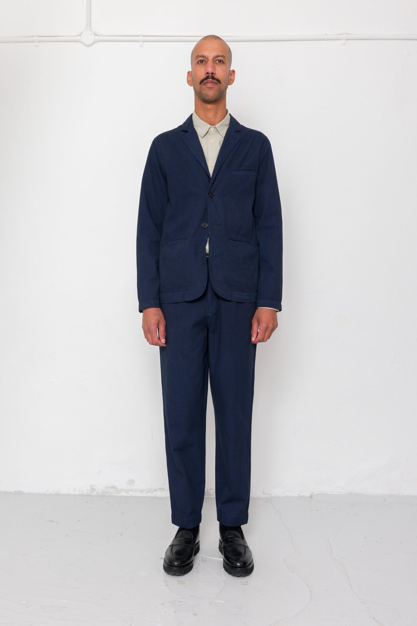 Folk Assembly Blazer - Navy Herringbone