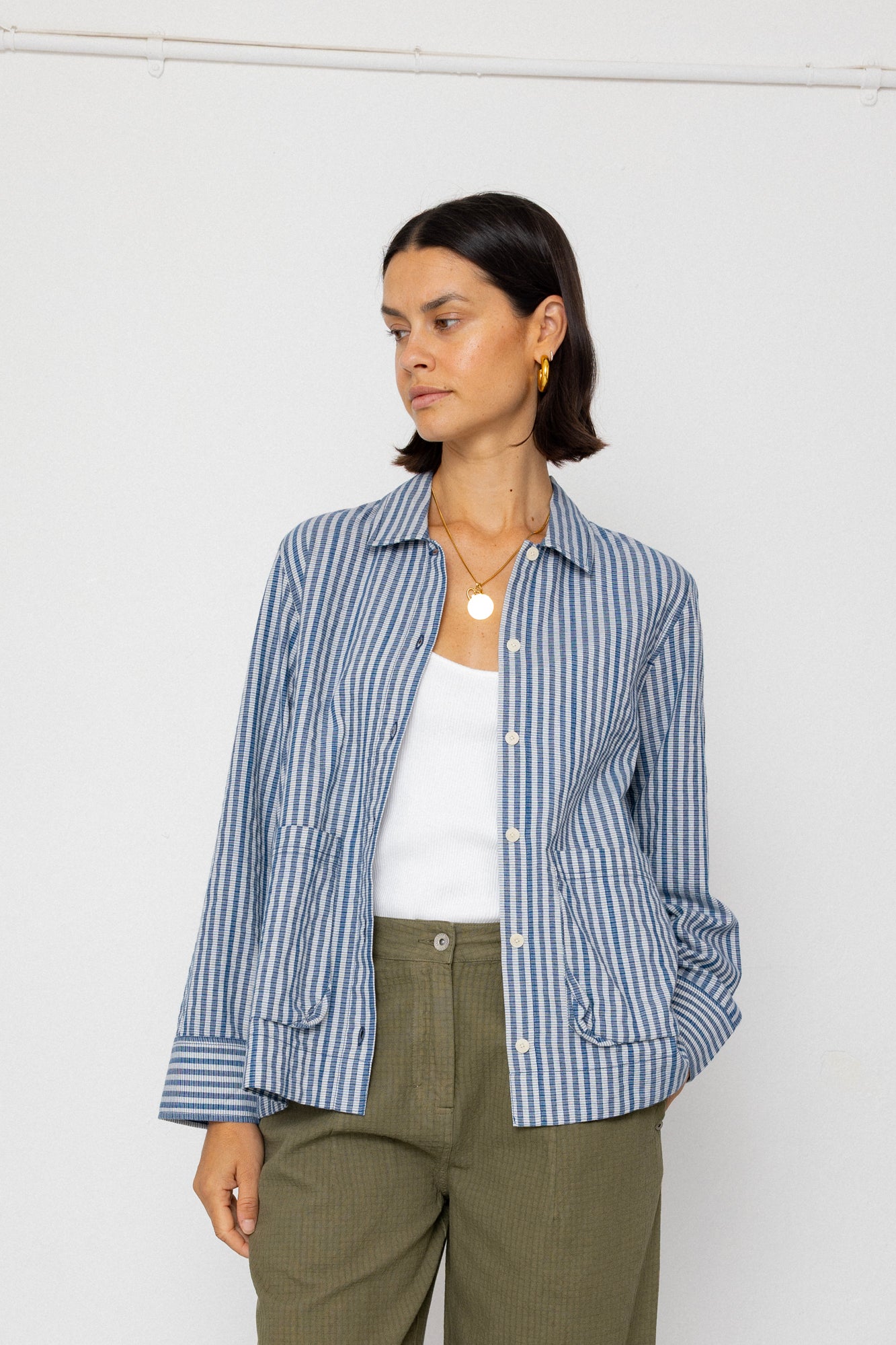 Folk Folk Pleated Shirt - Indigo Crinkle Mini Check