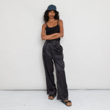 Pleated Pants Women's - Black Satin