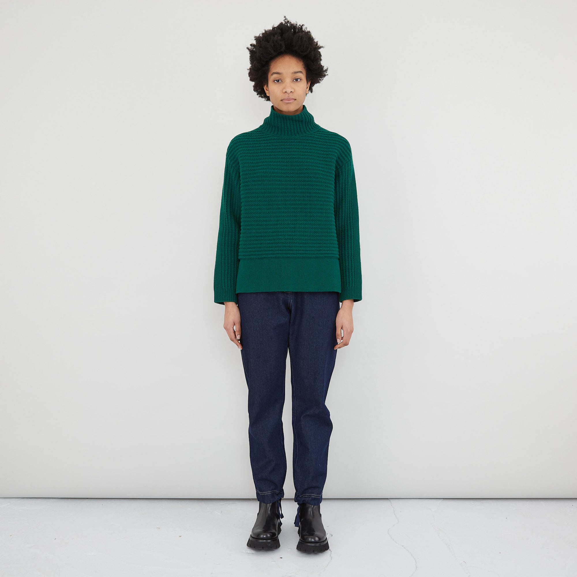 Folk | Open Funnel Neck Jumper - Forest Green