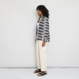Pleated Shirt Women's - Navy Basket Weave Check