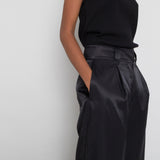 Pleated Pants Women's - Black Satin