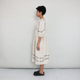SIDELINE - Heather Dress - Oat with Black Embroidery