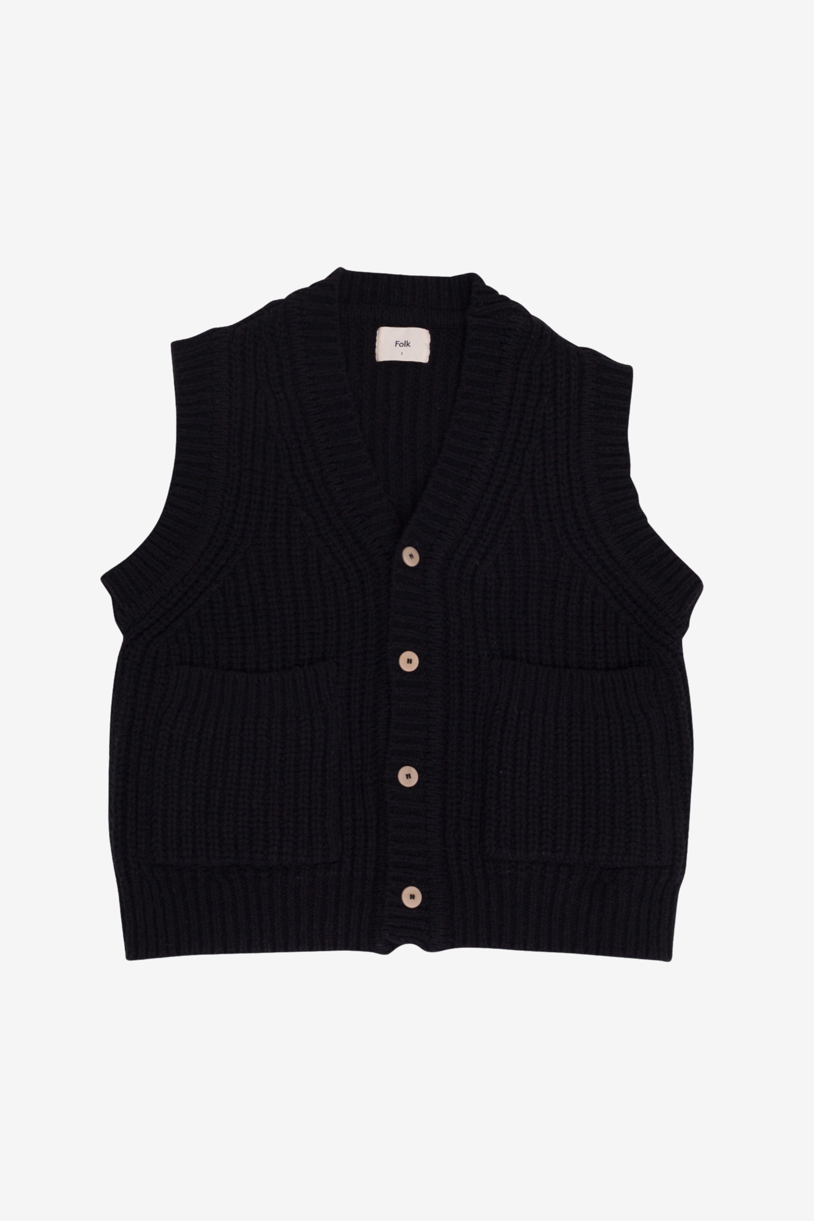 Folk Chunky Pocket Vest - Black