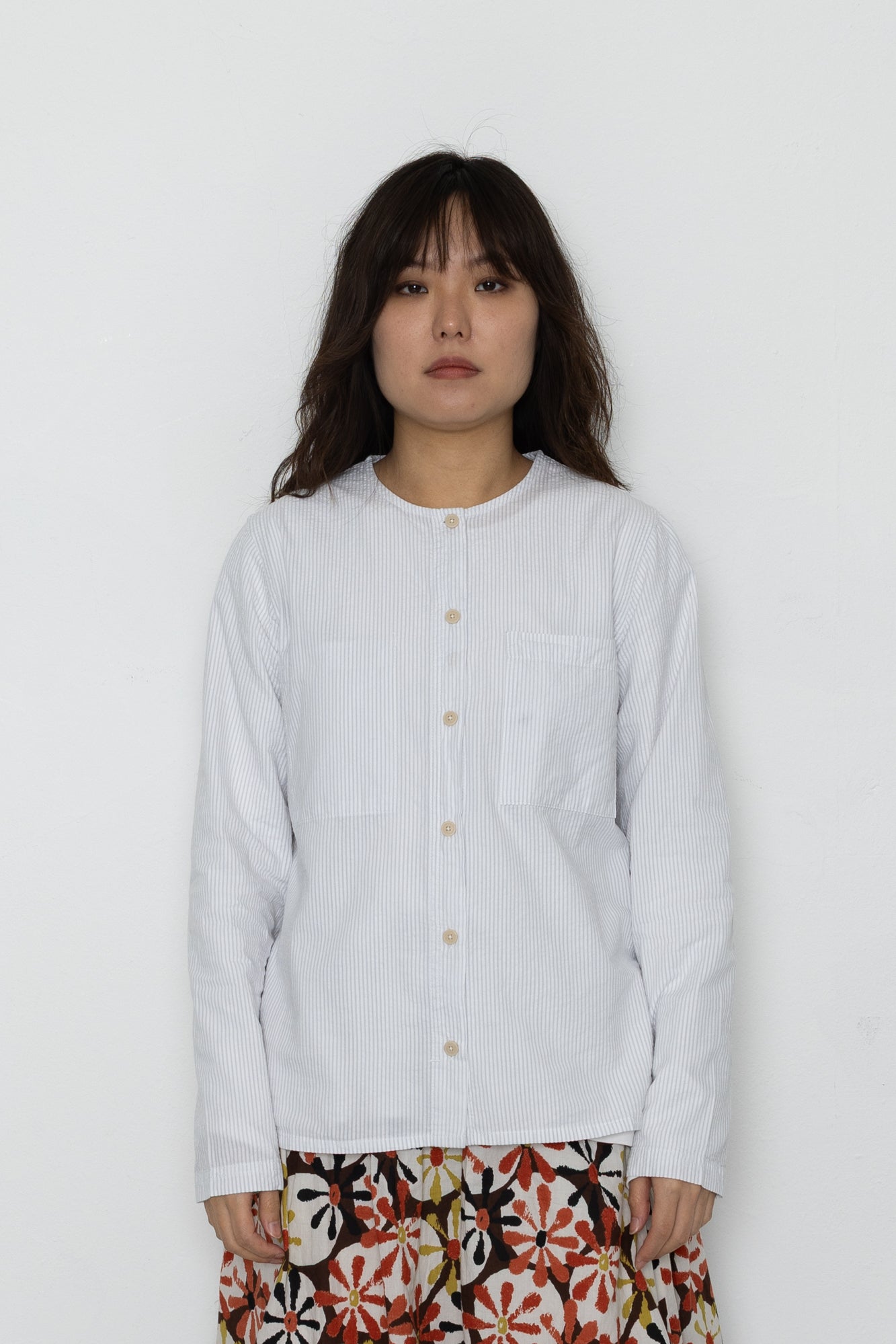 Folk | Folk Riviera Shirt - Grey / White Seersucker