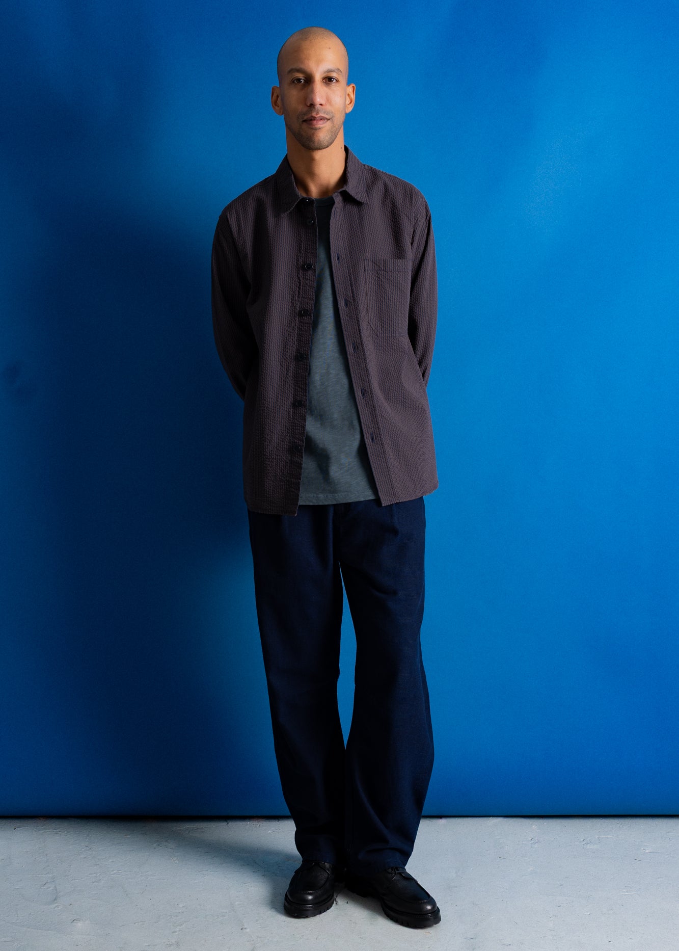 Folk | Folk Easy Fit Shirt - Navy Brown Stripe