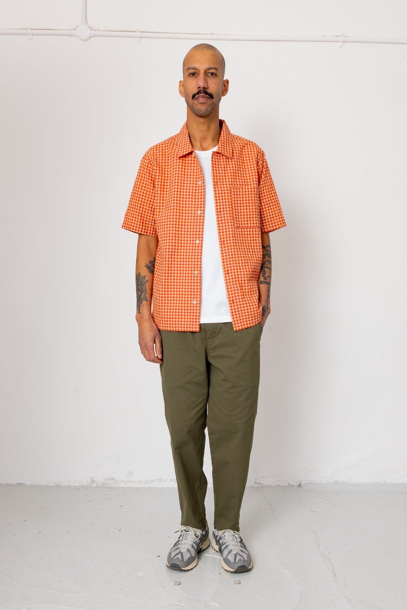 Folk | Folk Assembly Pant - Dark Olive Seersucker