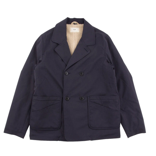 Twill And Twill Fleece Peacoat - Navy
