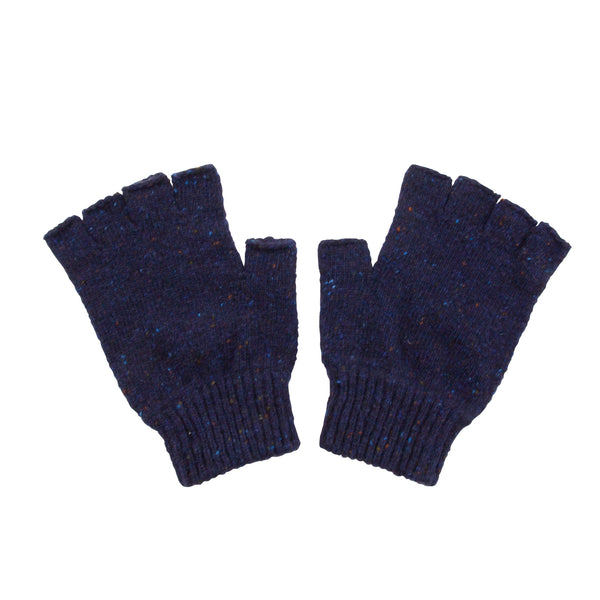 Shin Donegal Wool Half Fingered Gloves - Navy