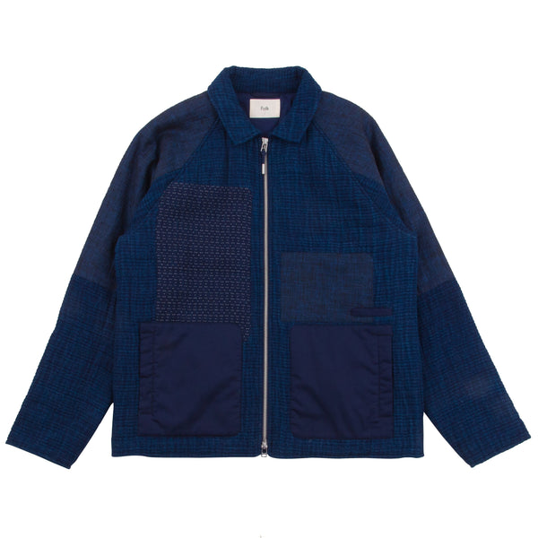 Wadded Curve Jacket - Indigo Patch Work