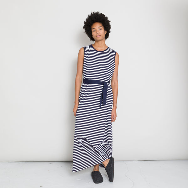 Kowtow - Long Singlet Dress - Navy Stripe