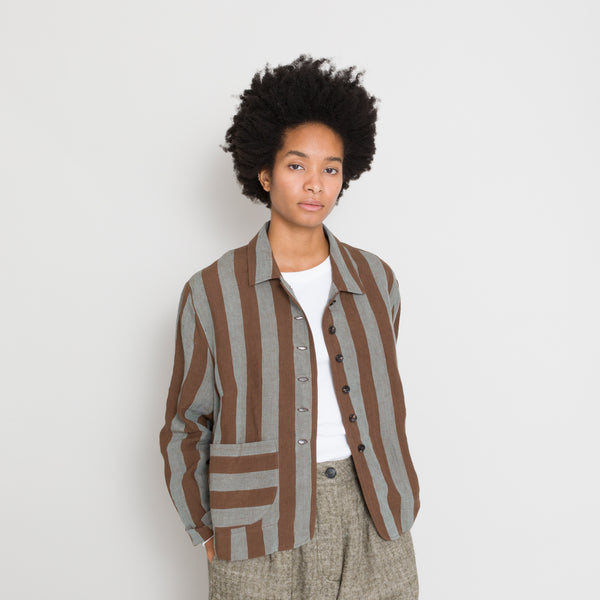Cawley - Striped Irish Linen Lillie Jacket - Brown/Blue