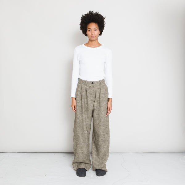 Cawley - Japanese Linen Wool Mara Trouser - Natural/Grey