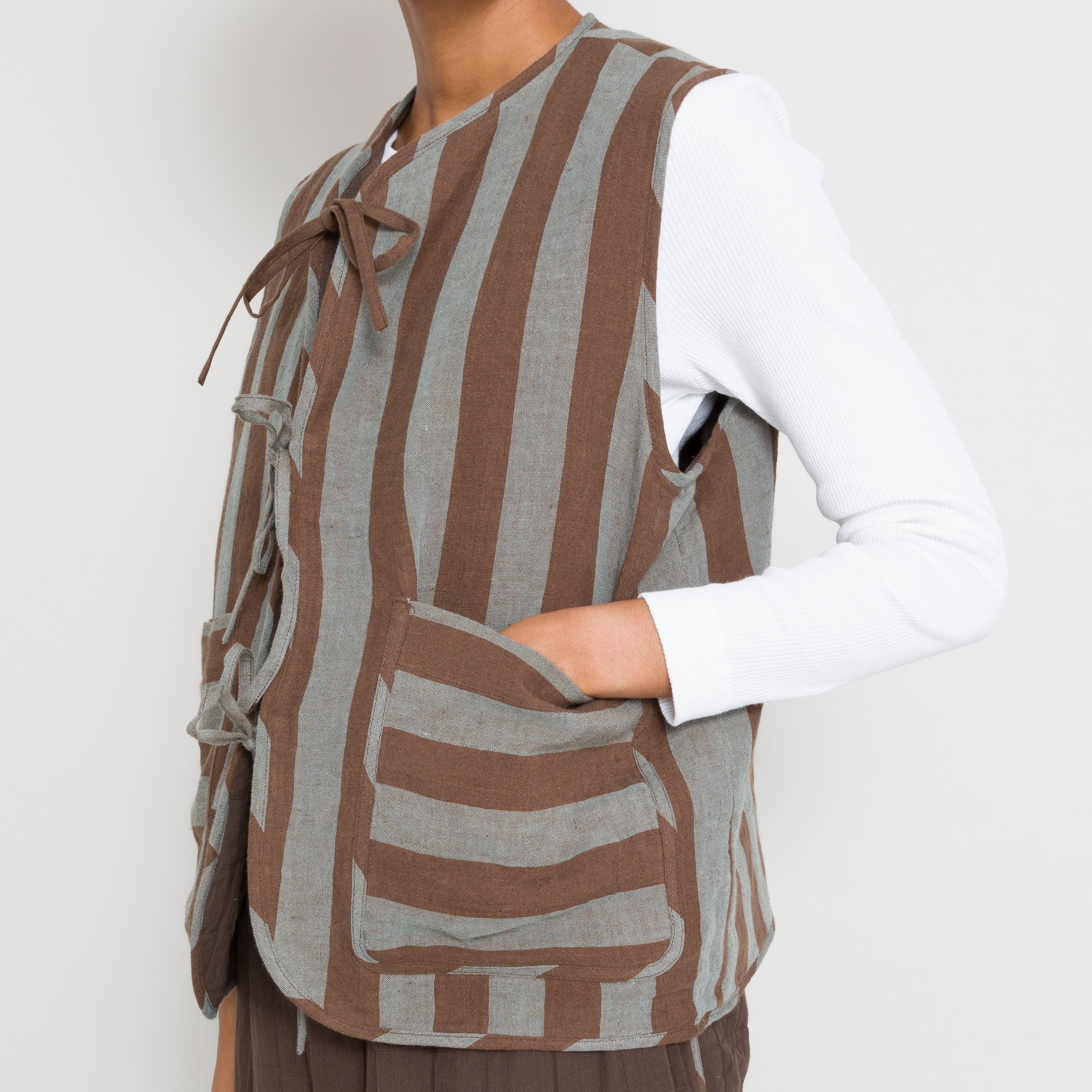 Cawley | Cawley - Jacquard and Linen Peyton Vest - Brown