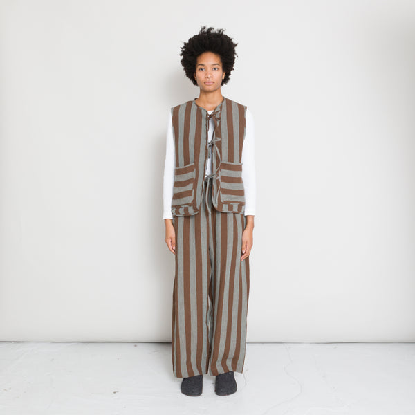 Cawley - Striped Irish Linen Striped Luna Trouser - Chocolate/Blue