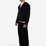 Pocket Cardigan - Charcoal Wool Twill