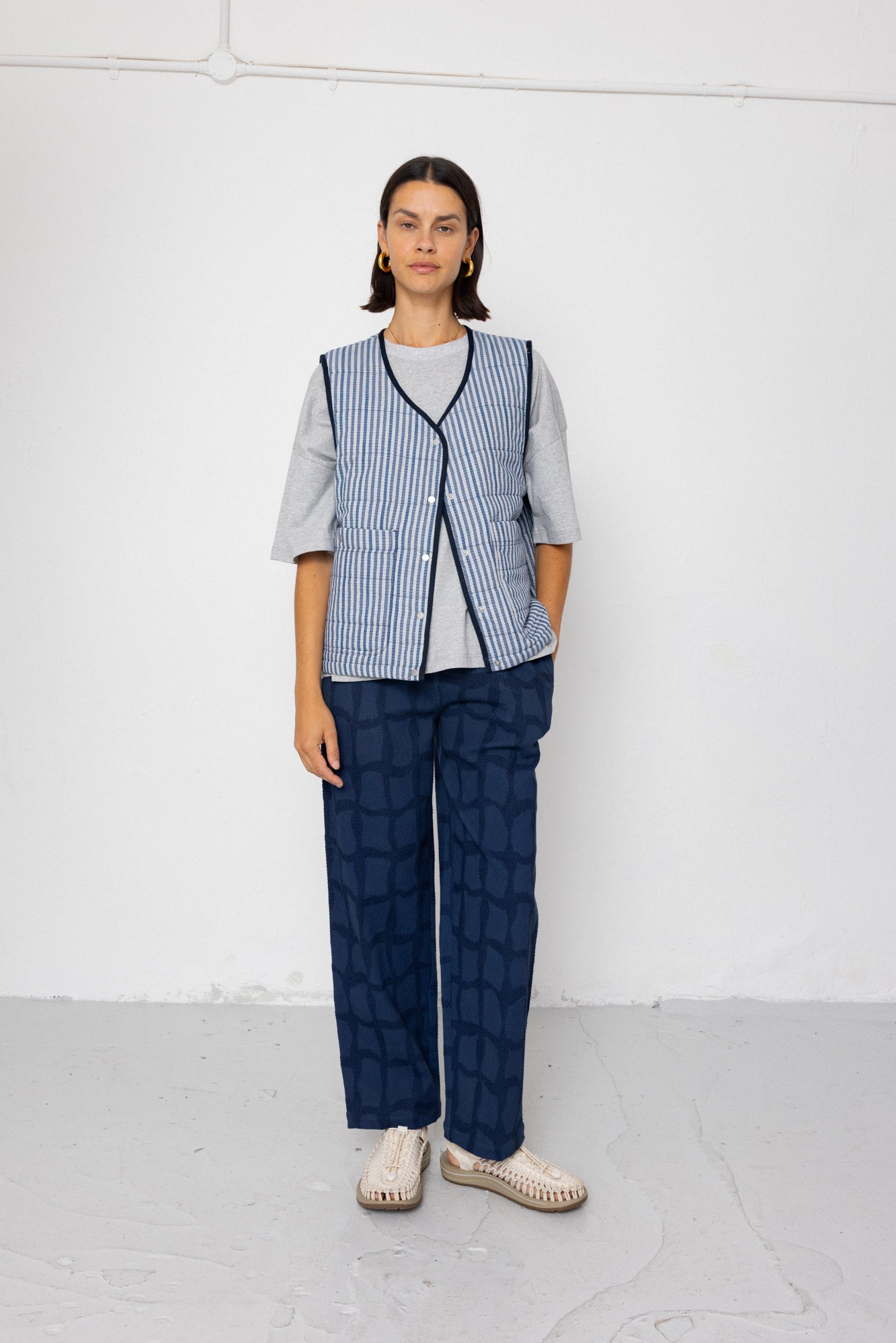 Folk | Folk Baggy Trouser - Irregular Block Jacquard Navy