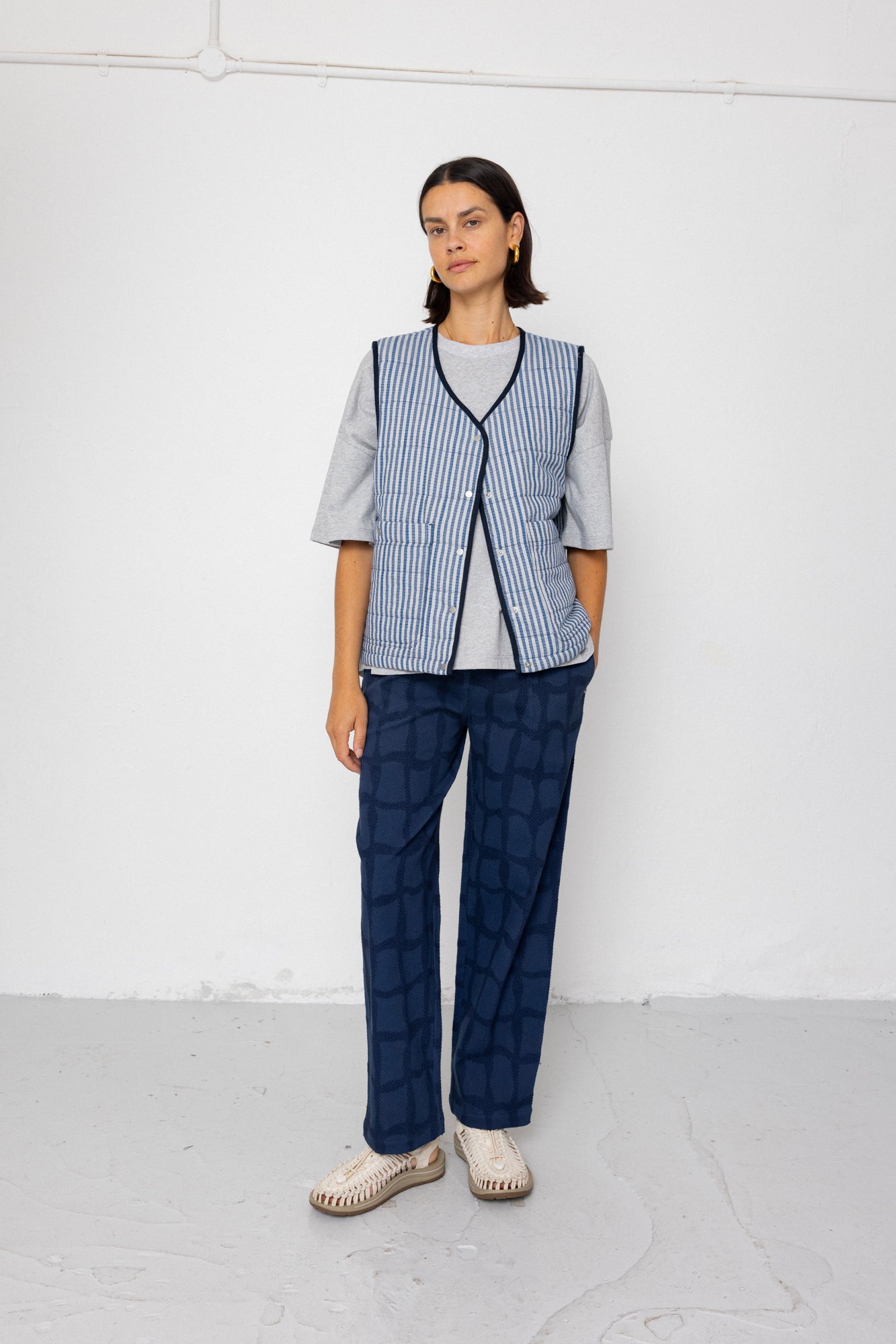 Folk | Folk Baggy Trouser - Irregular Block Jacquard Navy