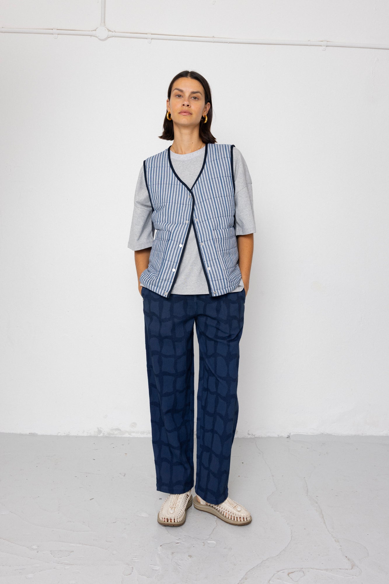 Folk | Folk Baggy Trouser - Irregular Block Jacquard Navy