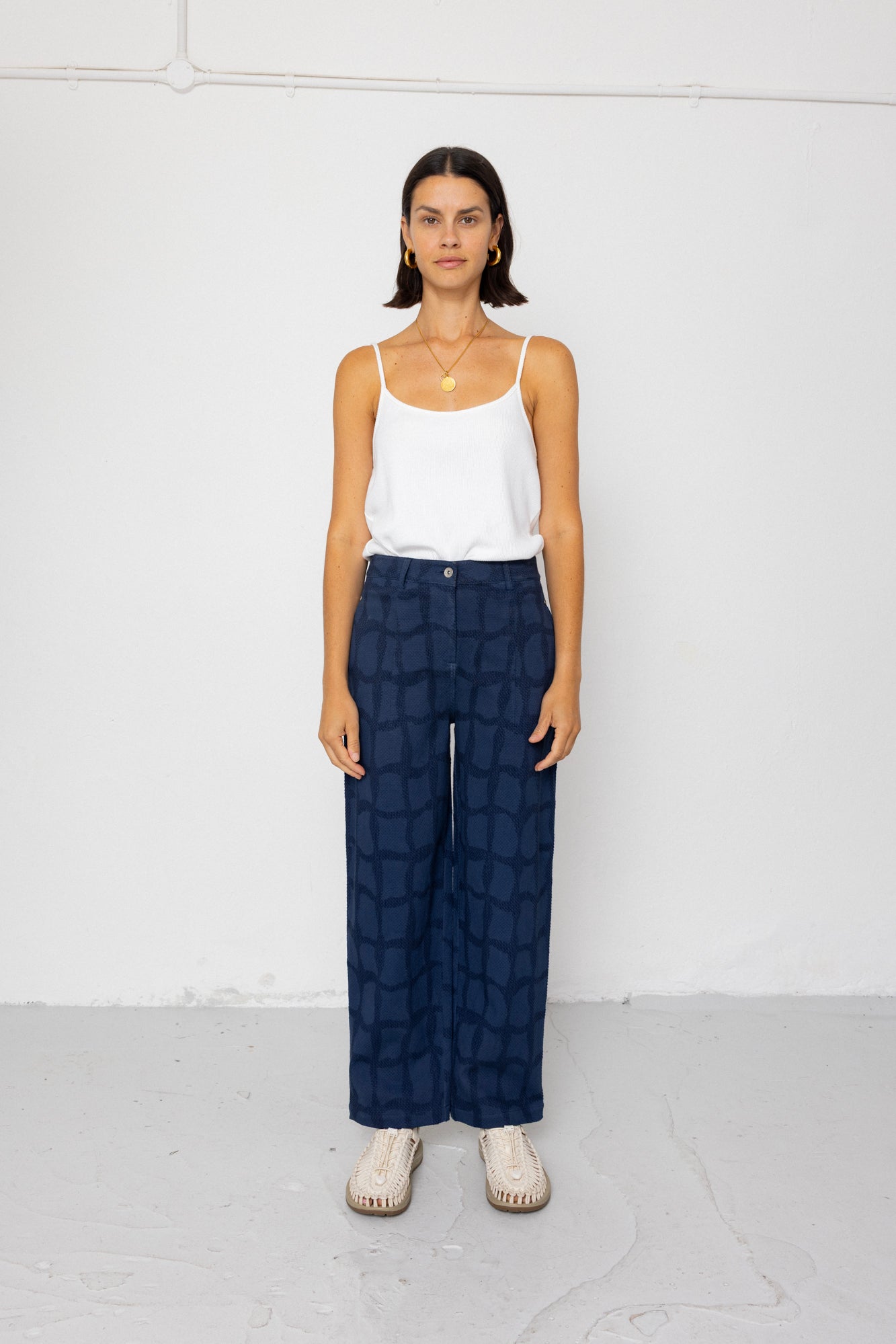 Folk | Folk Baggy Trouser - Irregular Block Jacquard Navy