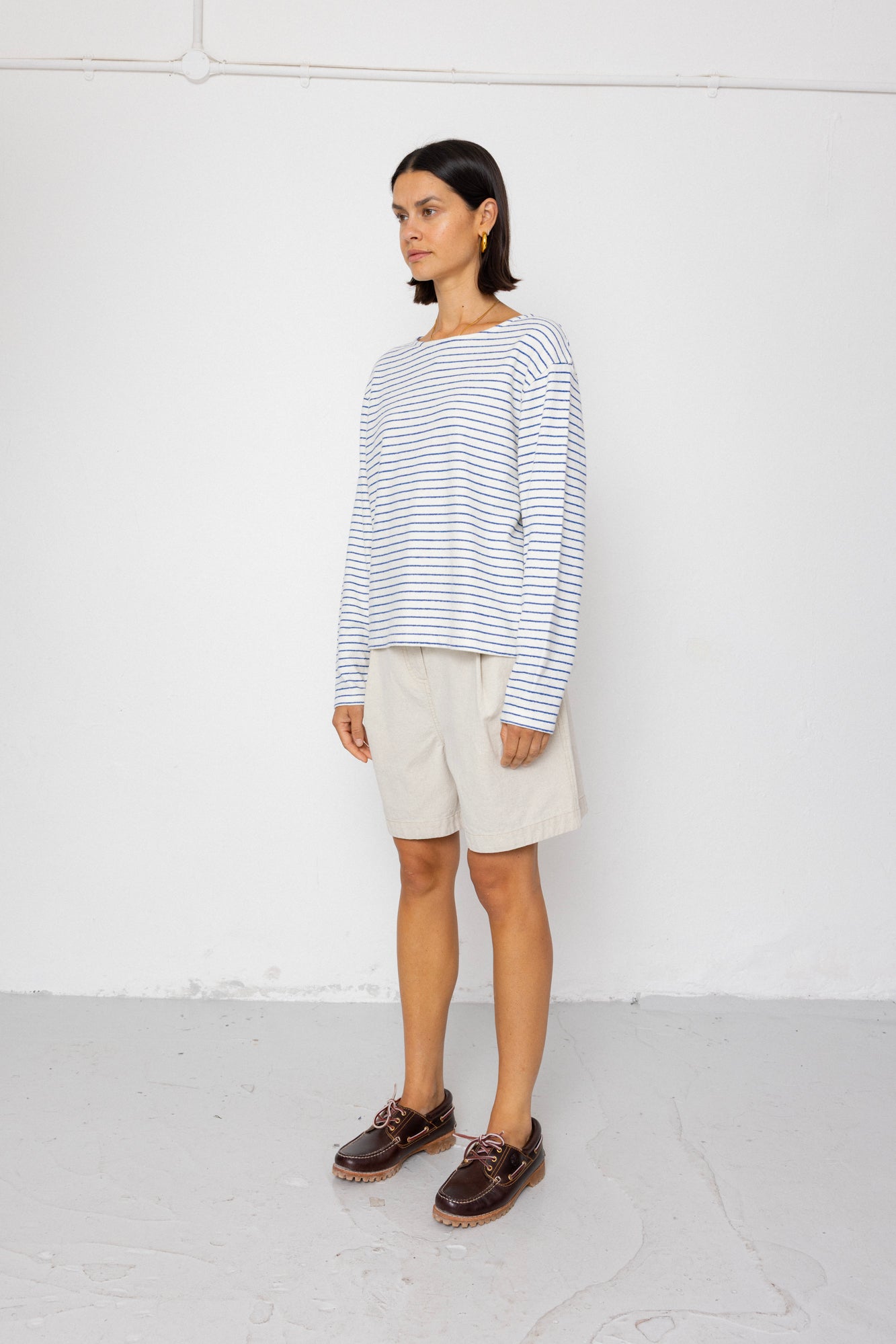 Folk | Folk Boat Neck T-Shirt - Ecru / Bright Blue