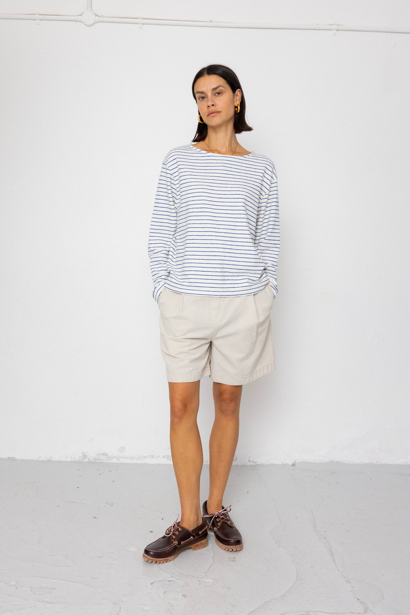 Folk | Folk Boat Neck T-Shirt - Ecru / Bright Blue