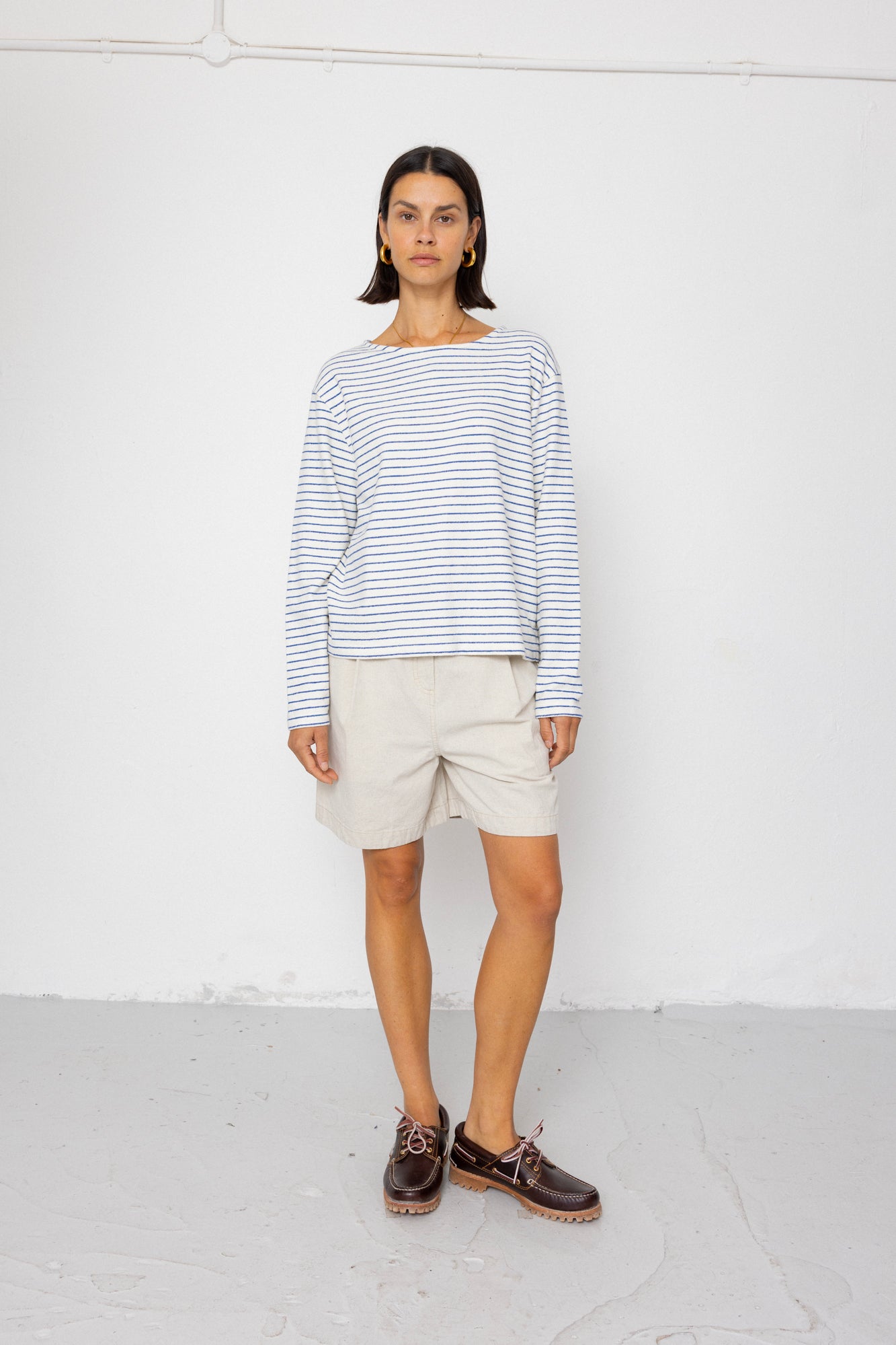 Folk | Folk Boat Neck T-Shirt - Ecru / Bright Blue