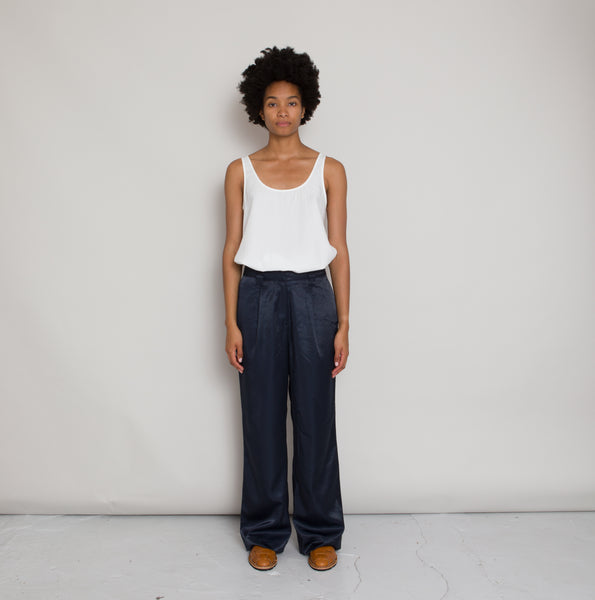 Pleated Pant - Navy Satin