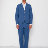 Fixed Waistband Cotton Linen Trouser - Woad