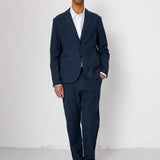 Fixed Waistband Cotton Linen Trouser - Dark Navy