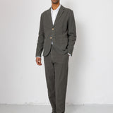 Fixed Waistband Cotton Linen Trouser - Dark Sage