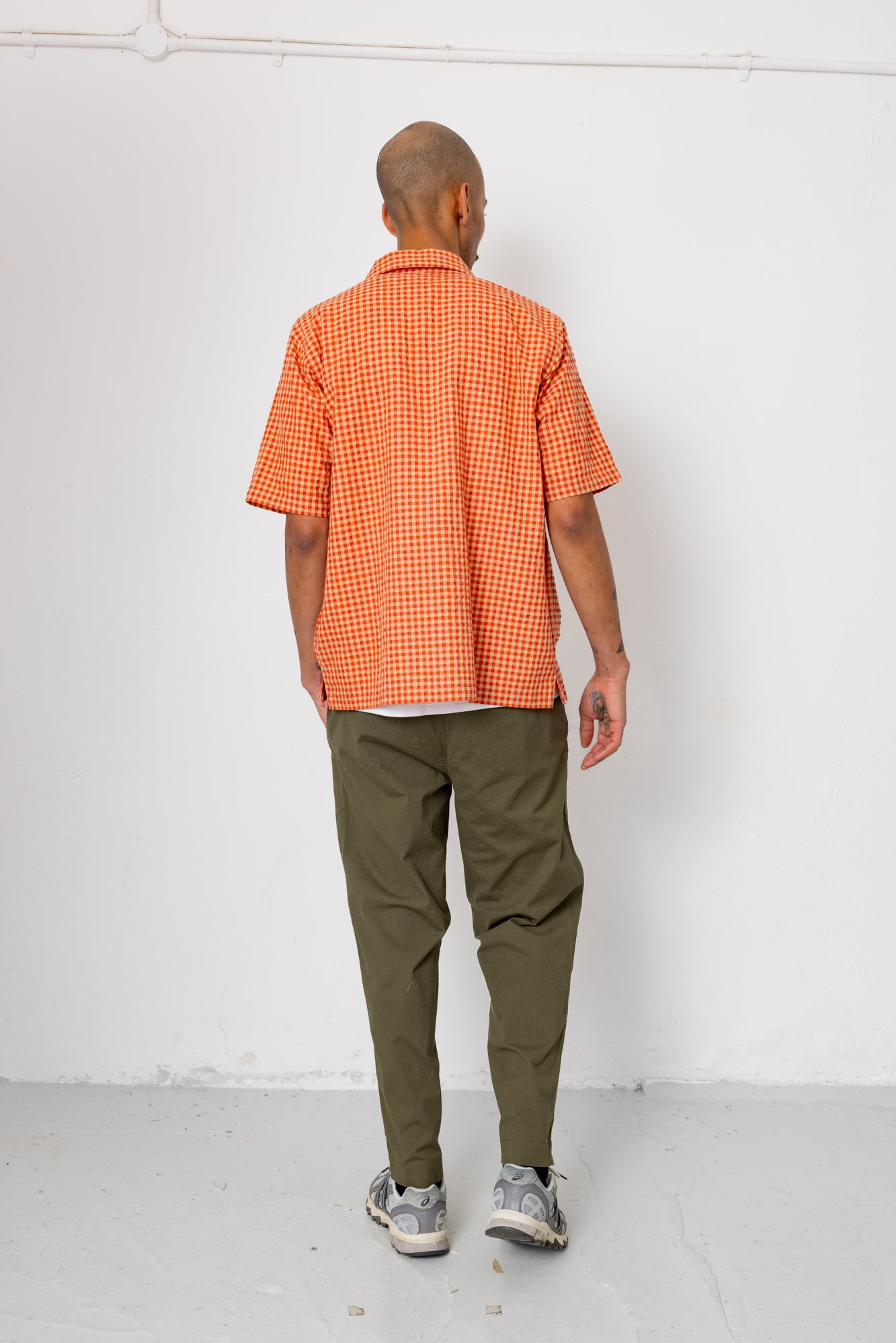 Folk | Folk Drawcord Assembly Pant - Dark Olive Seersucker