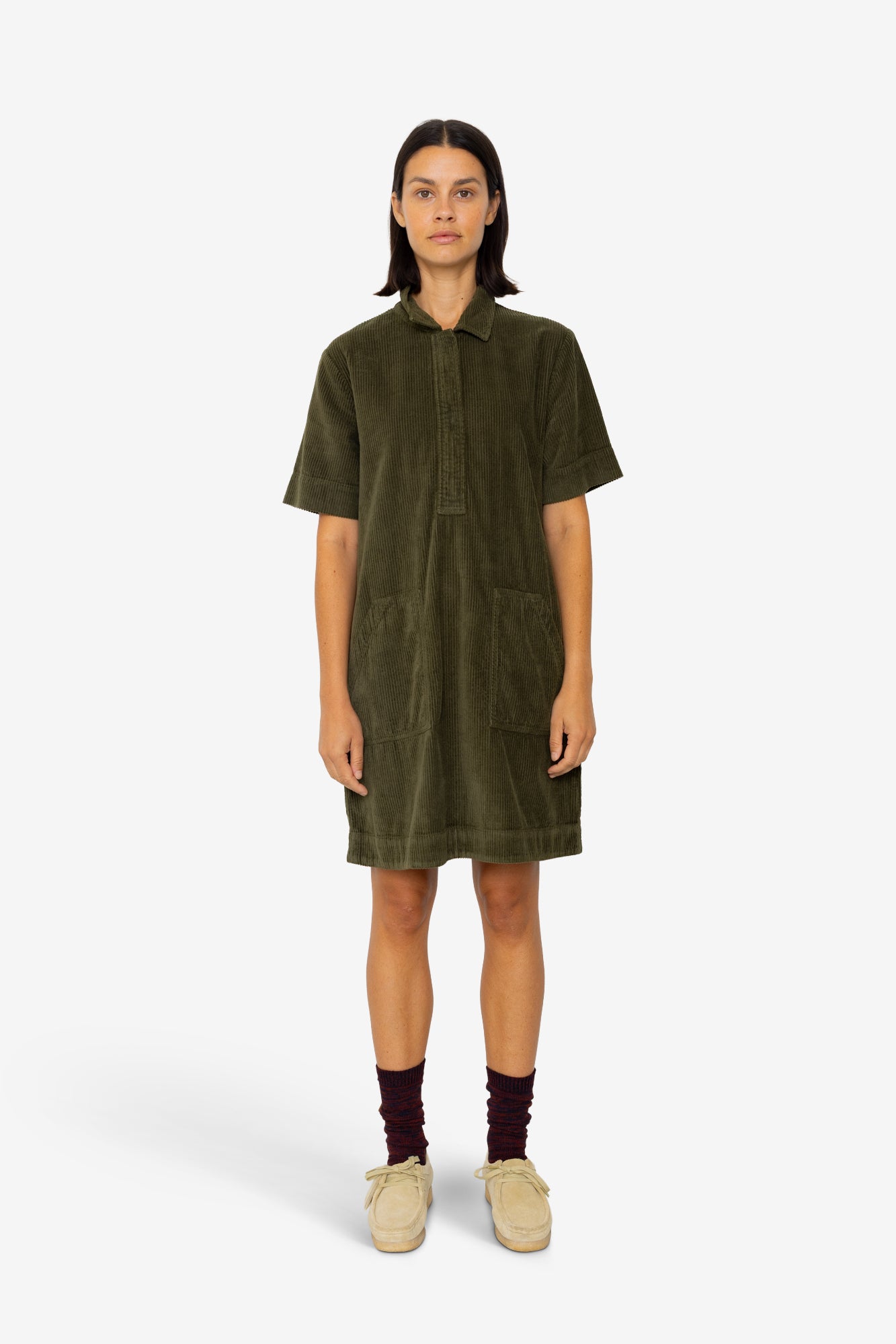 A-Line Zip Dress - Olive Cord - Women's - Folk A-Line Zip Dress - Olive Cord - Women's - Folk