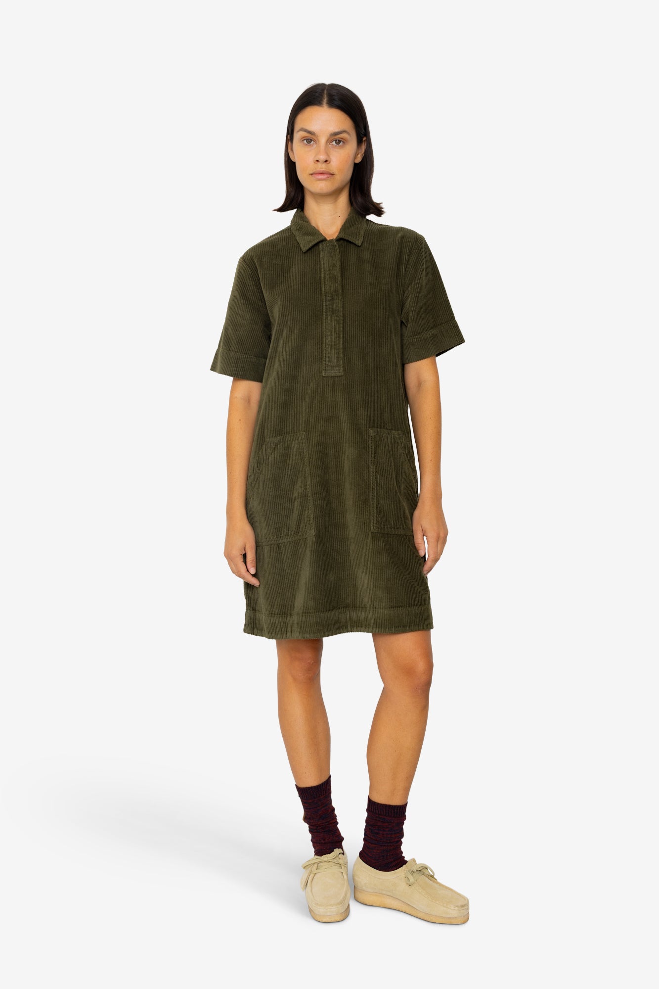 A-Line Zip Dress - Olive Cord - Women's - Folk A-Line Zip Dress - Olive Cord - Women's - Folk