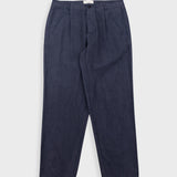 Navy blue pants on a light gray background