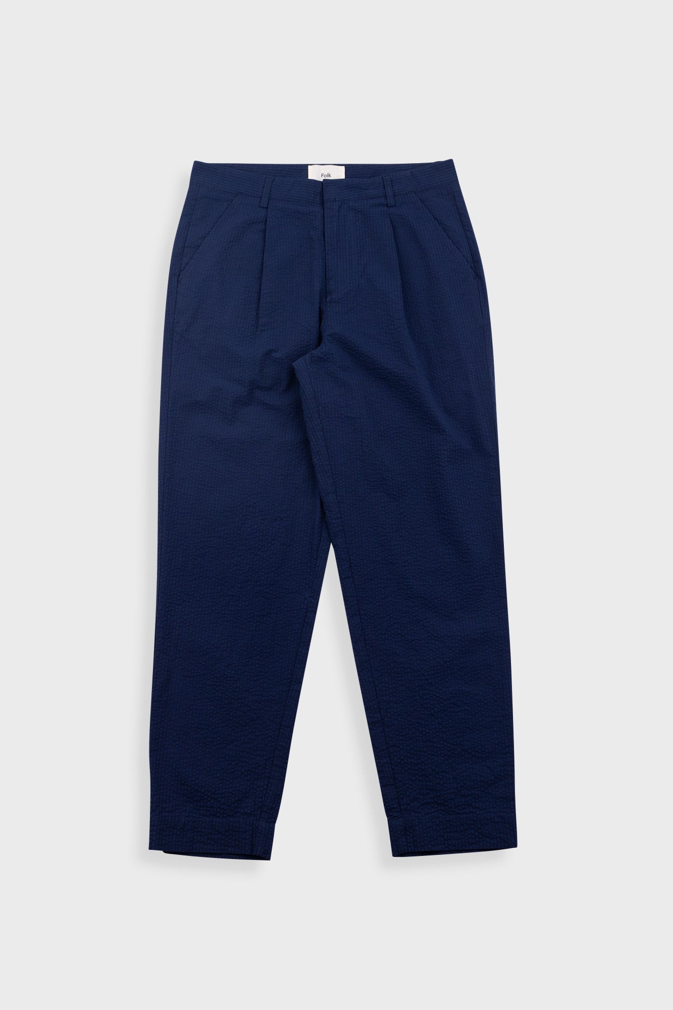 Folk | Folk Assembly Suit Trouser - Navy Crinkle Stripe