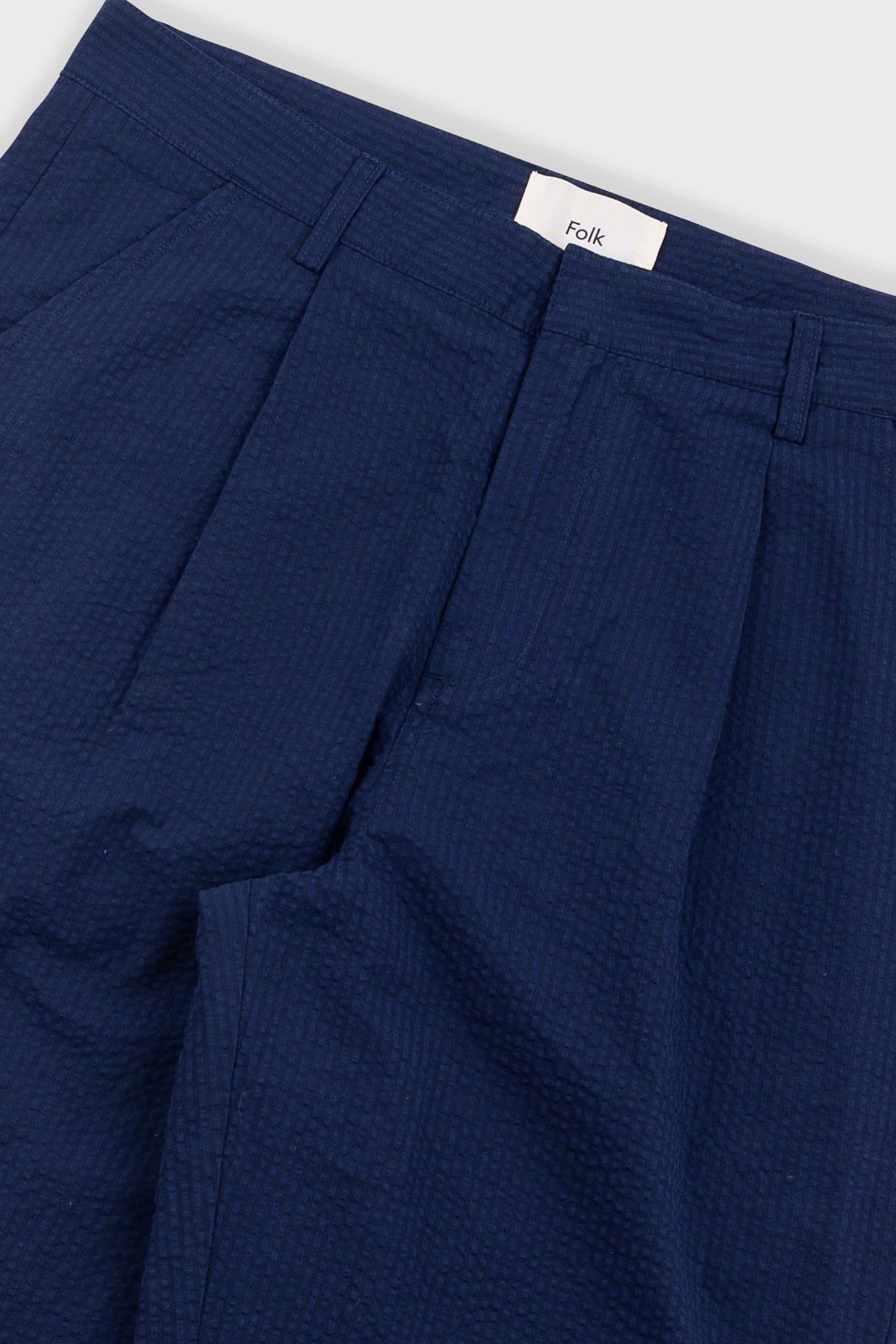 Folk | Folk Assembly Suit Trouser - Navy Crinkle Stripe