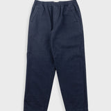Navy blue pants on a light gray background