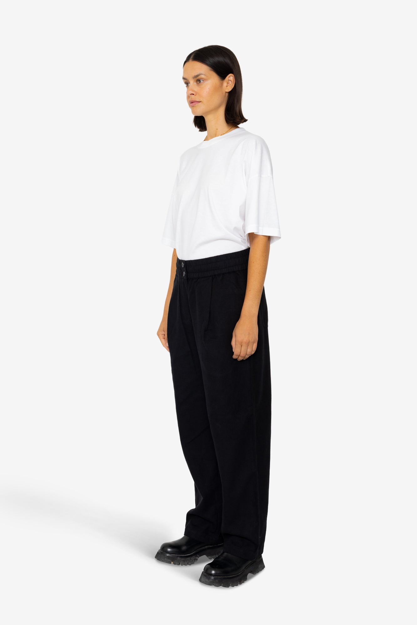 パンツ 90s baggy slacks with drawcord ITALY Folk Folk Drawcord Baggy Pants - Soft Black Brushed Stripe