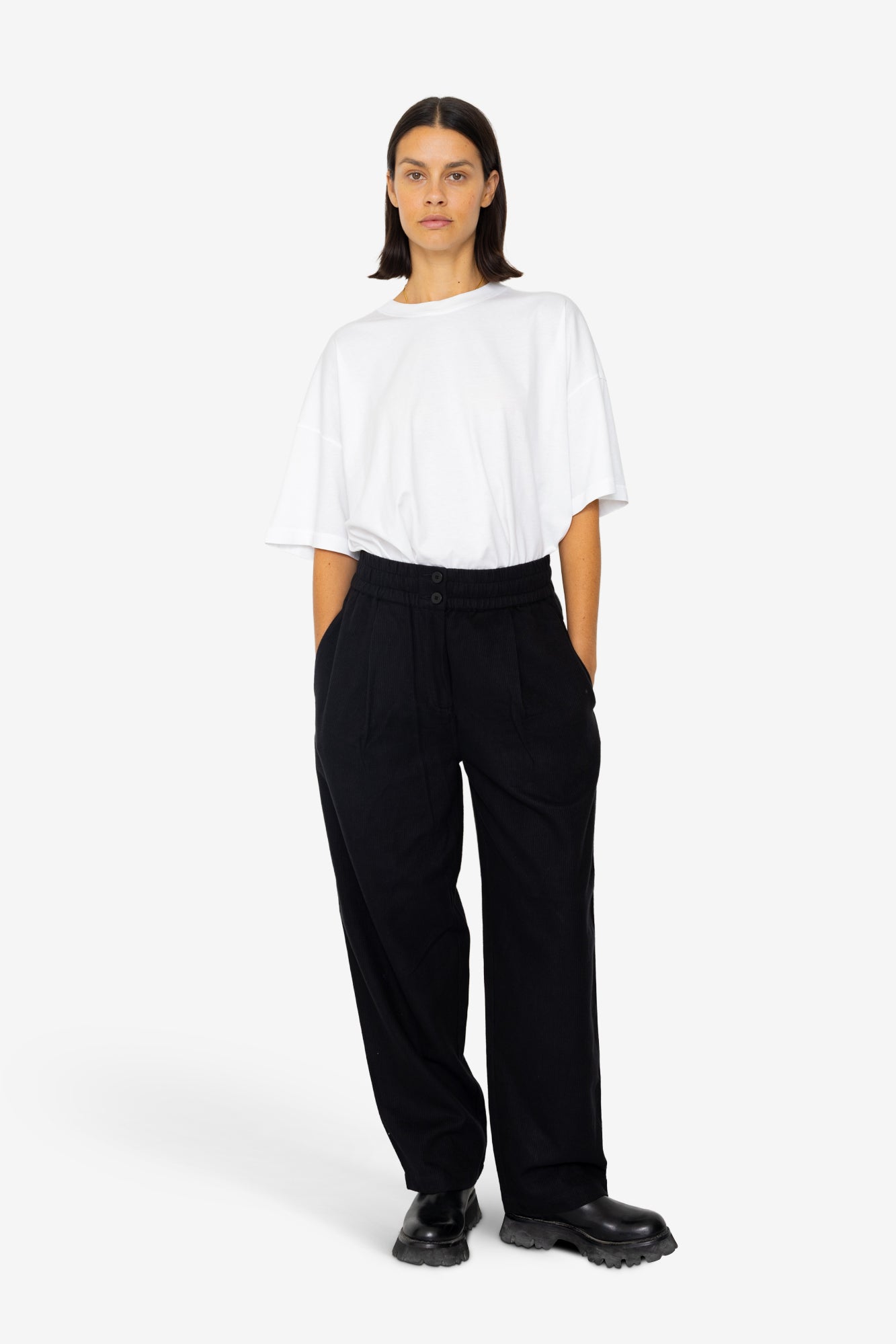 Folk Folk Drawcord Baggy Pants - Soft Black Brushed Stripe