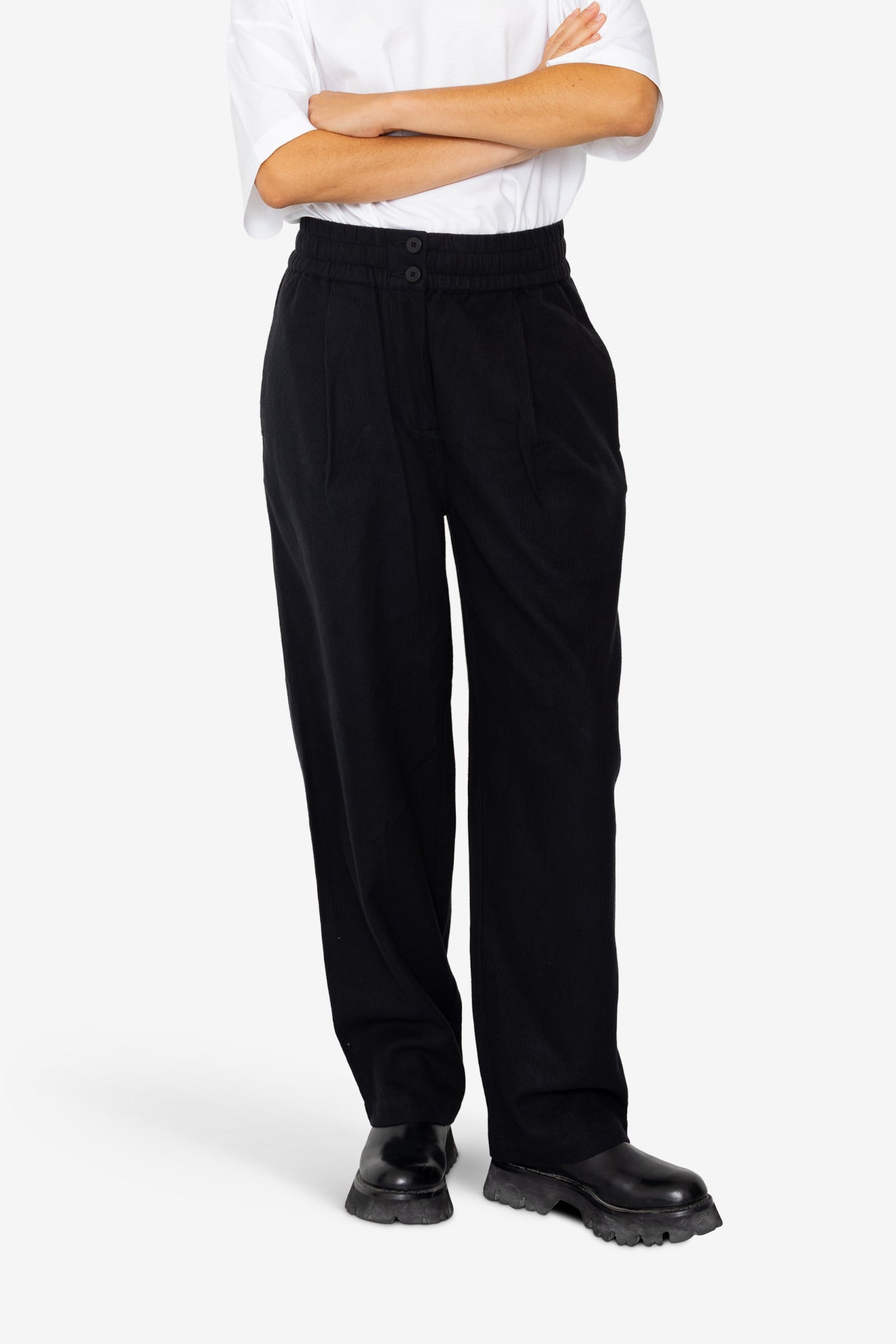 パンツ 90s baggy slacks with drawcord ITALY Folk Folk Drawcord Baggy Pants - Soft Black Brushed Stripe
