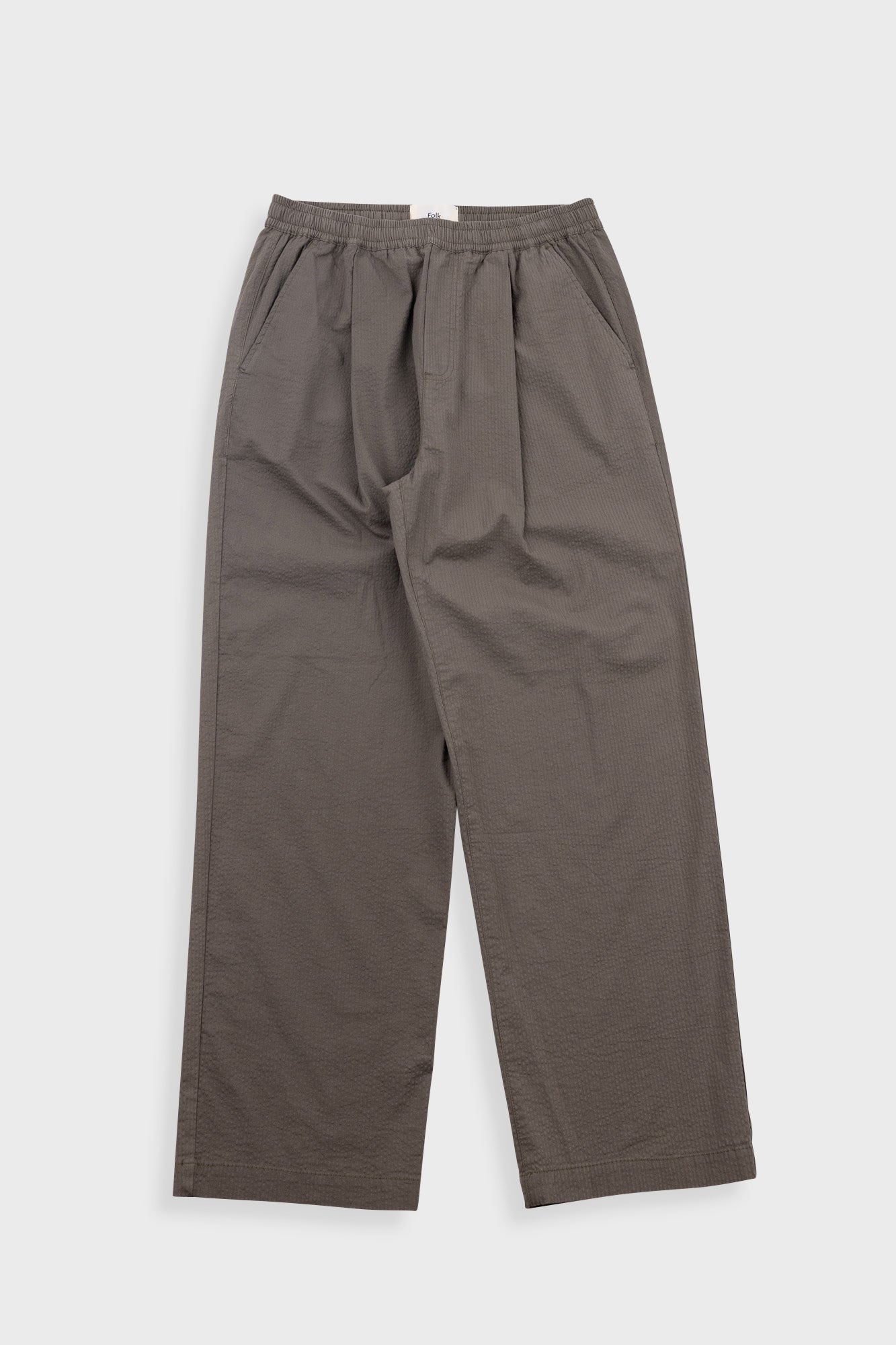 Folk Drawcord Loose Trousers - Dark Olive Seersucker