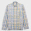 Plaid shirt with blue and yellow pattern on a white background
