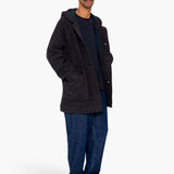 Hooded Car Coat - Navy Brown Texture