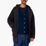 Hooded Car Coat - Navy Brown Texture