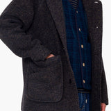 Hooded Car Coat - Navy Brown Texture