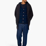 Hooded Car Coat - Navy Brown Texture