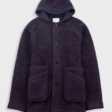 Hooded Car Coat - Navy Brown Texture